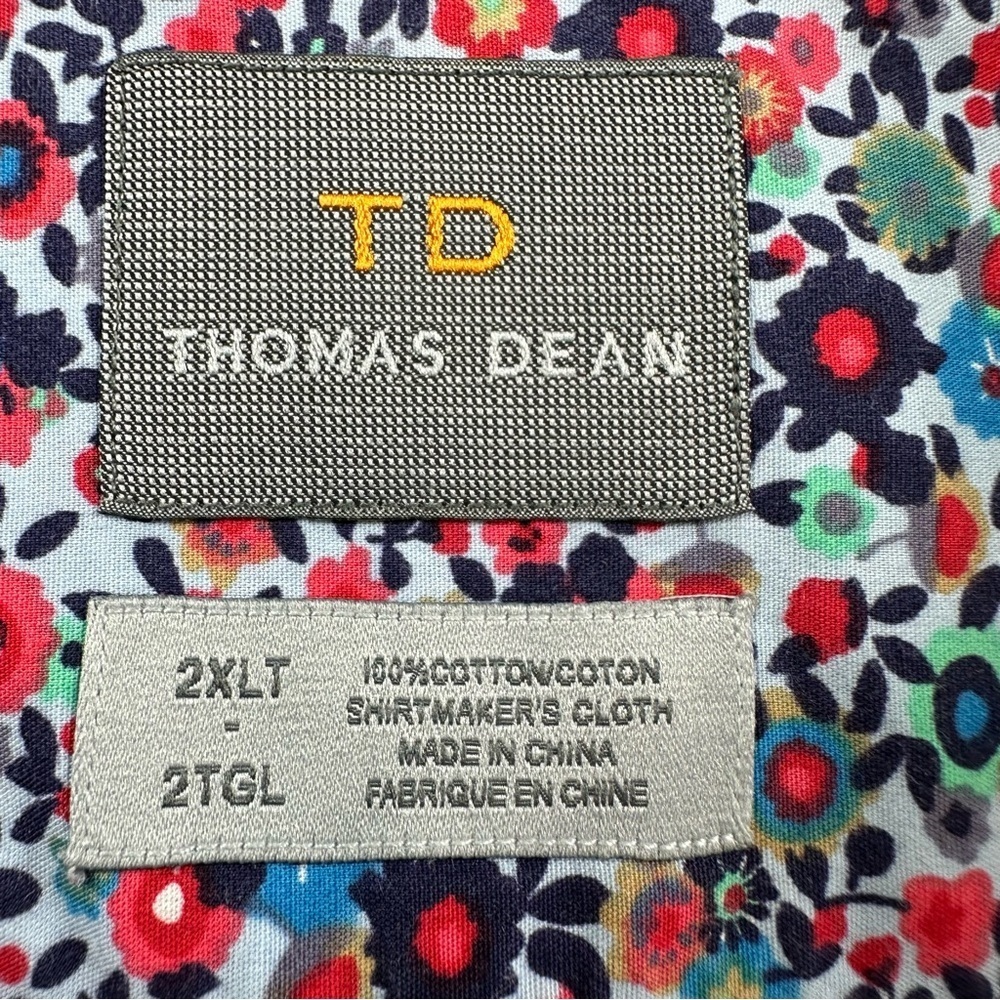 Thomas Dean Multicolored Floral Dress Shirt Mens 2XLT Tall Flip Cuff Long Sleeve - Picture 4 of 8